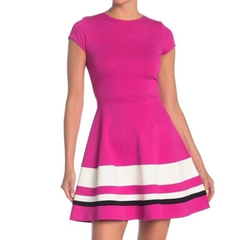 Love… Ady Fit & Flare skater style dress Fuchsia Black & White - Picture 1 of 4